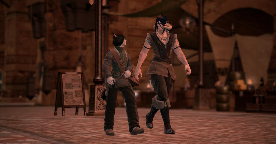 Viken&#39;ti walking the Ul&#39;dah markets with Rozael